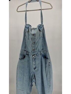 Women's 3X Blue Denim Halter Jumpsuit - Plus Size Fashion